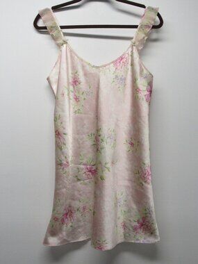Oscar De La Renta Pink Label Chemise Shiny Satin Floral sz M Coquette Nighty
